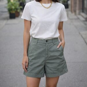 UNIQLO 100% Cotton Olive Green Casual Shorts | Minimalist Summer Everyday Shorts